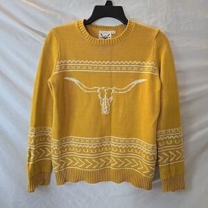 Cotton & Rye Longhorn Sweater Yellow Sx Z S Cowboy Rodeo Longhorn